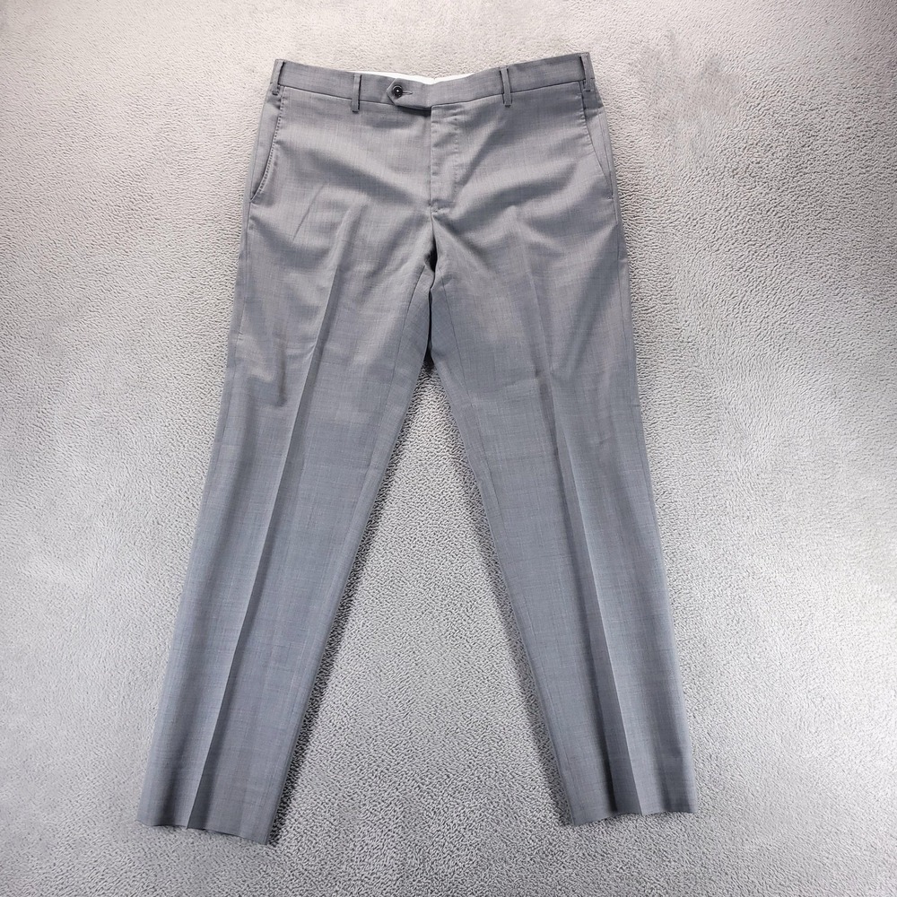 Zanella Pants Mens 36x30 Gray Wool Parker Flat Front Dress Trousers Italy Office